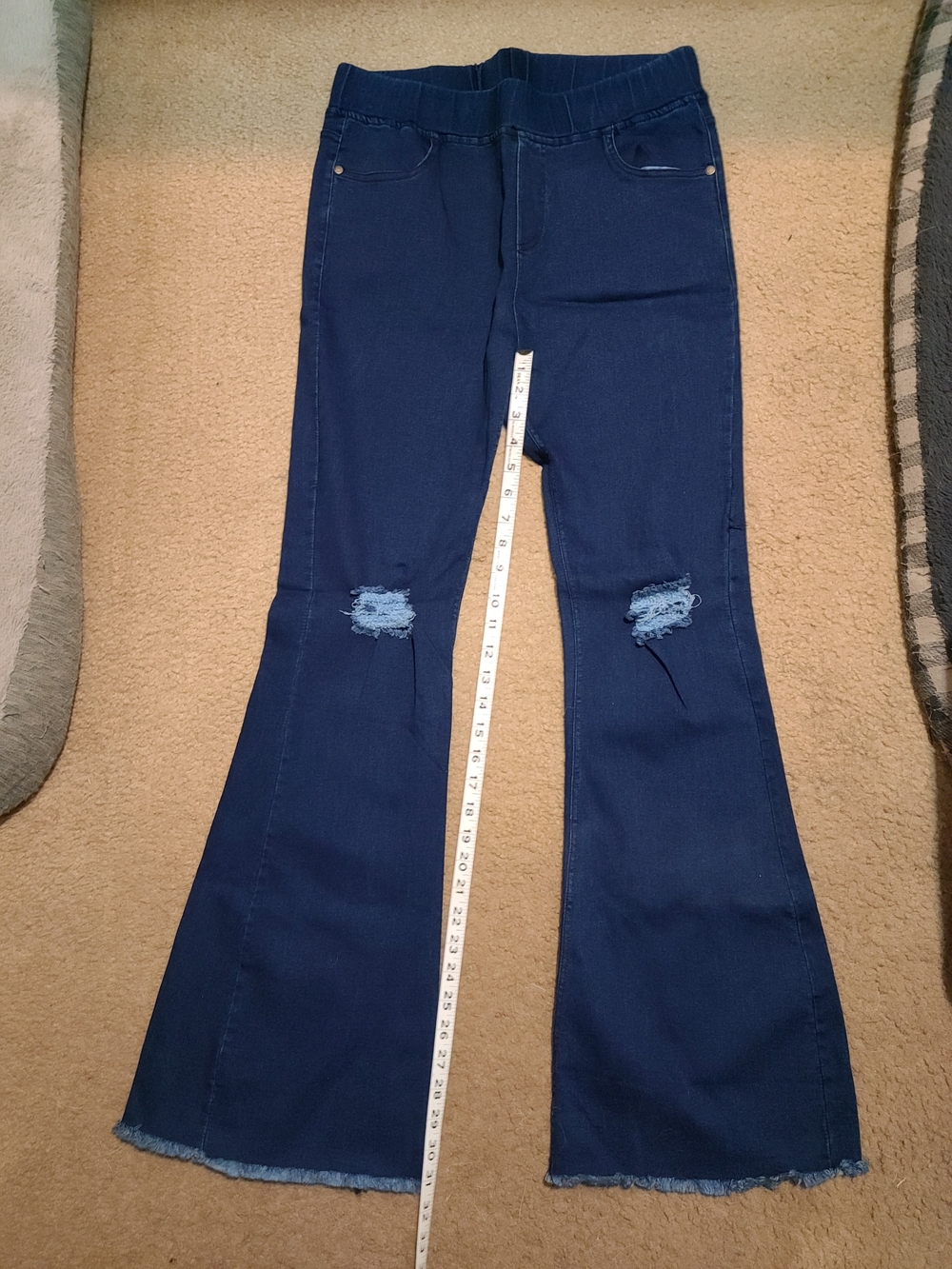 Dark Indigo Distressed Flare Jeans